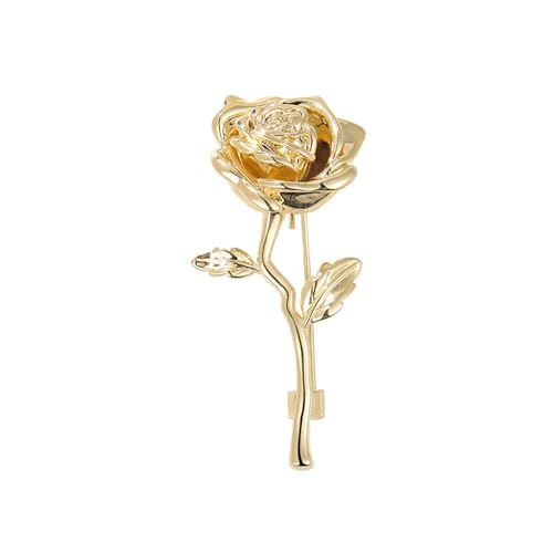 Rose Flower Brooch Pin for Women Men Dainty Floral Lapel Pins for Jacket Scarf Dress Clothes Hat Accessories Wedding Party Fashion Jewelry - color: Gold-Tone