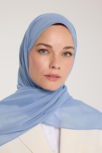 Chiffon Hijab Scarf For Women - Made in Turkiye - color: Blue