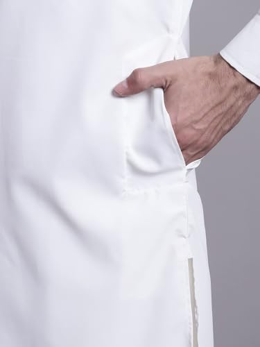 Maple Clothing Punjabi Kurta Pajama Set Mens Pathani Cotton Indian Clothes Bollywood Outfit - color: White, size: Medium