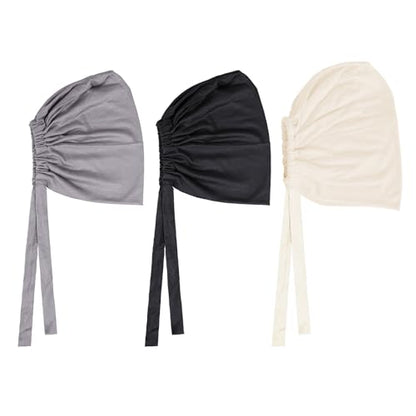 PURFUN 3 Pcs Muslim Inner Hijab Caps Women Solid Color Under Hijab Caps Stretchy Breathable Full Cover Undercap Tube Bonnet - color: Black+beige+grey