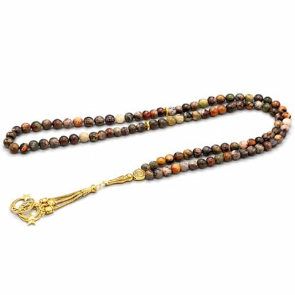 Amazing Gemstone Crystal Tasbeeh with Moon and Star Charm - Certified Crystal Muslim Prayer Beads Natural Gemstone Tasbih Gift for Ramadan Dhikr and Daily Namaz (G) - color: Brown Opal