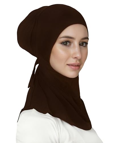 Lina & Lily Jersey Tie Back Hijab Underscarf with Neck Cover Full Coverage for Muslim Women - color: Dark Brown