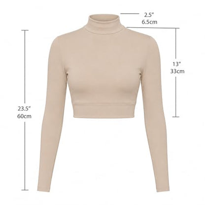 AMAL Muslim Arm Hijab Cotton Cropped Bolero Top for Women, Long Sleeve Mock Neck Modest Layering Shrug - color: Beige, size: X-Large