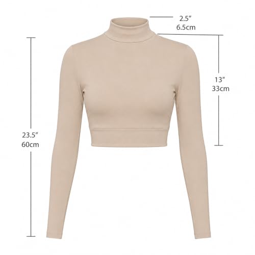 AMAL Muslim Arm Hijab Cotton Cropped Bolero Top for Women, Long Sleeve Mock Neck Modest Layering Shrug - color: Beige, size: XX-Large