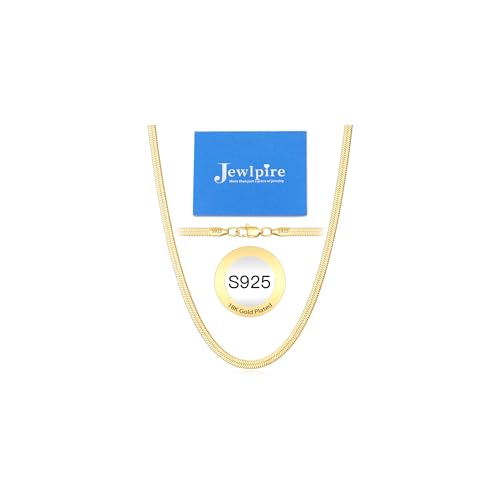 Jewlpire 18K Gold Plated 925 Sterling Silver Herringbone Necklace for Women, 3mm/4mm/5mm Necklace for Women Flat Snake Chain Necklace, Women's Chain Necklaces 16 18 20 22 24 Inch - color: Gold 4mm, size: 18 Inch