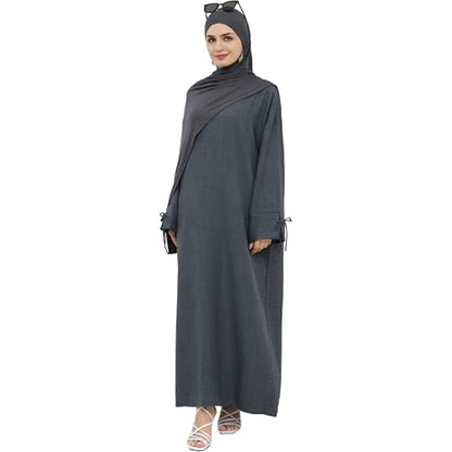 Women 1PC Abaya Dress Simple Kaftan Eid Dress for Women Muslim Casual Robe Fashion Jilbab Dubai Travel Outfits - color: Dark Grey, size: Large