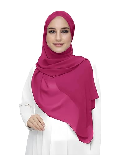 Premium Chiffon Hijab Head Scarf Shawl Wrap for Muslim Women Lightweight - color: Cerise Pink