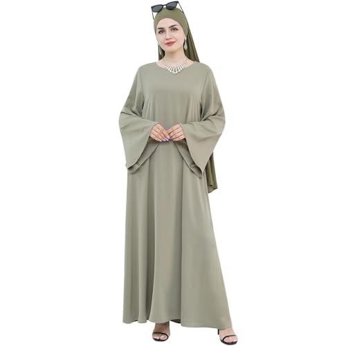 khalat Muslim Abaya Dress Women Solid Color Modest Prayer Robe Islamic Dubai Long Sleeve Lightweight Maxi Dress - color: Green, size: Small