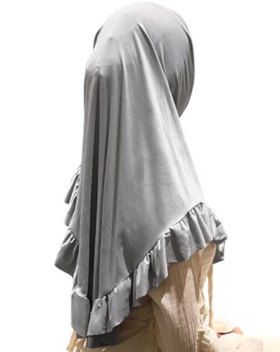 MioCloth Women One Piece Hijabs Elegant Ruffle Trim Soft Beanie Cap Turban Head Wrap Scarf Prayer Veils Headcover - color: Grey