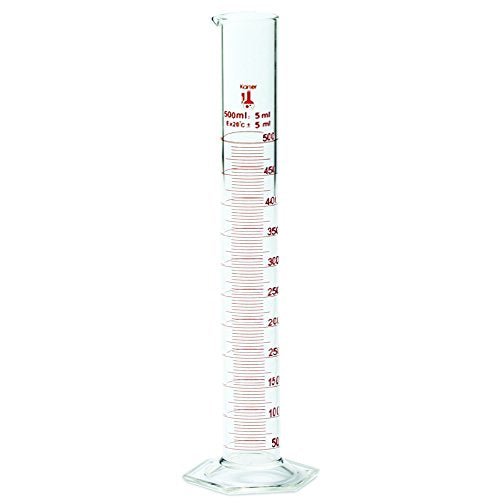 500ml Graduated Cylinder, Borosilicate 3.3 Glass, Single Metric Scale, Karter Scientific 213I7 (Case of 10) - size: 500ml, style: Pack of 10