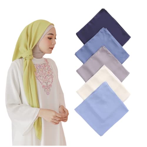 43 Inch Large Chiffon Square Hijab Hair Scarf for Muslim Shawls Headscarf for Women Bandana Turban Wrap Scarves - color: Dark Blue Gray + Blue Gray + Gray + Beige + Blue