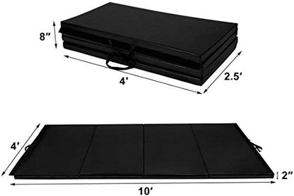 GOFLAME Gymnastics Mat Folding 4'x10'x2, Thick Exercise Mat with Carrying Handles, Gym Fitness Aerobics Mat for Yoga, Tumbling, Gymnastics, Martial Arts, Black
