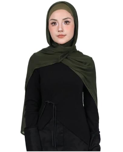 Modal Cotton Hijab Scarf for Women with Undercap Set - color: Olive Green