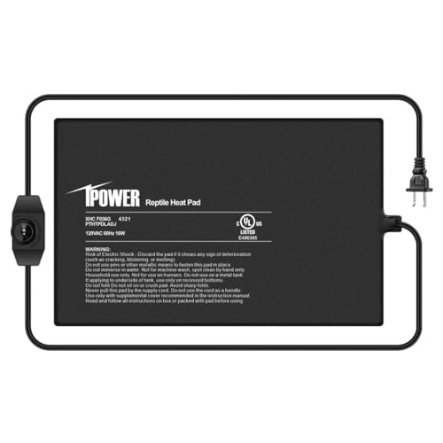 iPower 8 by 12-Inch 16 Watts Reptile Heating Mat with Temperature Controller Under Tank Warmer Terrarium Heat Pad for Reptiles and Amphibians, Black - size: 8" x 12", style: Heat Pad with Adjust Knob