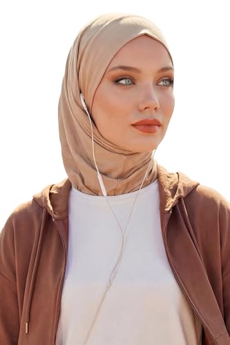 Aisha's Design Practical Cotton Bonnet with Built-In Neck Cover and Ear Access - color: Sand Brown