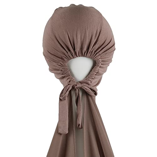 Instant Chiffon Hijab with Tie Back Under Cap Solid Color Soft Chiffon Scarf With Hijab Inner Caps For Muslim Women - color: Pine Bark