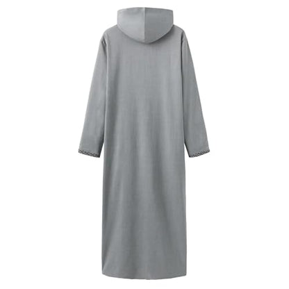 Men's Muslim Middle Arab Casual Long Sleeve Loose Hood Big and Tall Long Gown Dress Muslim Kaftan Thobe - color: Grey, size: X-Large