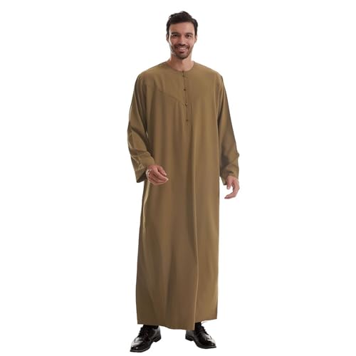 Lenmipot Men's Muslim Clothes Durable Kaftan Robe Dubai Long Gown Ethnic Clothes,1pc Soft Robe - color: G Brown, size: 3X-Large