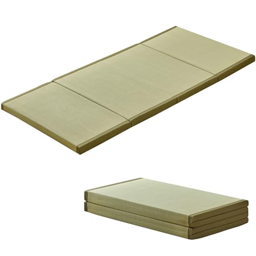 HAGiHARA Japanese Tatami Mat,Rush Grass Portable Folding Mat,Futon Mattress Traditional Floor for Meditation,Yoga,Sleeping or Summer Use,35.4"x78.7"x0.8" - size: Twin