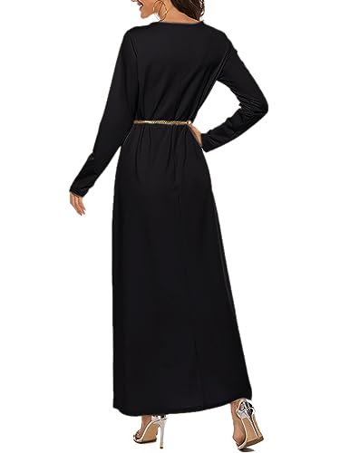 Womens Muslim Abayas Maxi Dress One Piece Long Sleeve Islamic Prayer Dresses Robe Arabian Kaftan - color: Black, size: Small-Medium