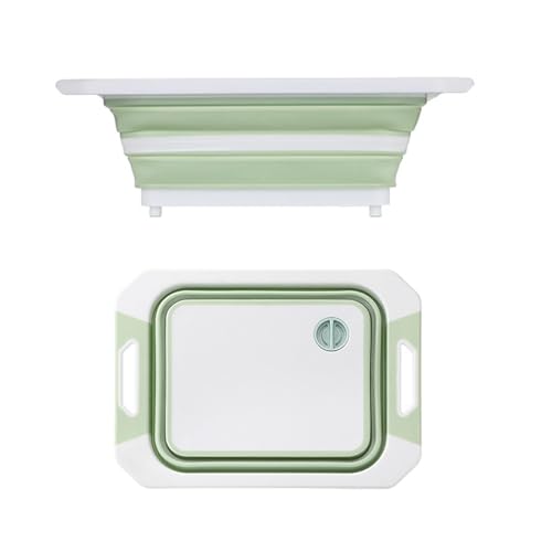 Camping Collapsible Cutting Board Dish Basin BBQ Prep Tub Camp Sink Dish Washing Station Multifunctional Storage Basket(Green white) - color: Green White