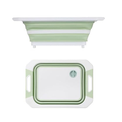 Camping Collapsible Cutting Board Dish Basin BBQ Prep Tub Camp Sink Dish Washing Station Multifunctional Storage Basket(Green white) - color: Green White