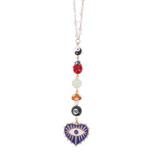 Evil Eye Car Charm 8 Ball Mushroom Ladybug Boho Mirror Hanging | 8 Ball Mushroom Ladybug Hanging Ornament With Beads. Boho Style Car Decor Pendant. Protection Good Luck Positive Energy Car - style: Evil Eye