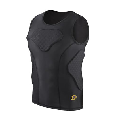 TUOY Adult Rib Chest Protector, New Version - Padded 5 Pads Baseball Football Lacrosse Rib Heart Sternum Guard - color: Black, size: Medium
