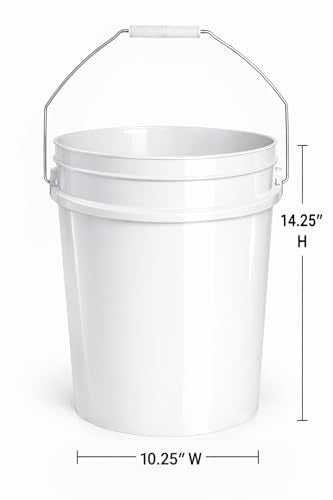 5-Gallon Bucket Only – Heavy-Duty Extra Durable Pail – Made in USA – Premium Quality HDPE – Food Grade – BPA Free – Metal Handle with Plastic Grip – Stackable – Multi-Use (White, 5) - color: White, size: 5