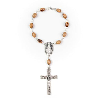 Car Rosary from The Holy Land of Bethlehem - 7” Miraculous Medal Rosary with Crucifix & Miraculous Medal, Olive Wood Catholic Pocket Rosary with Wooden Rosary Beads & Lobster Clasp - color: Miraculous Medal
