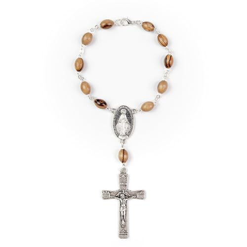 Car Rosary from The Holy Land of Bethlehem - 7” Miraculous Medal Rosary with Crucifix & Miraculous Medal, Olive Wood Catholic Pocket Rosary with Wooden Rosary Beads & Lobster Clasp - color: Miraculous Medal