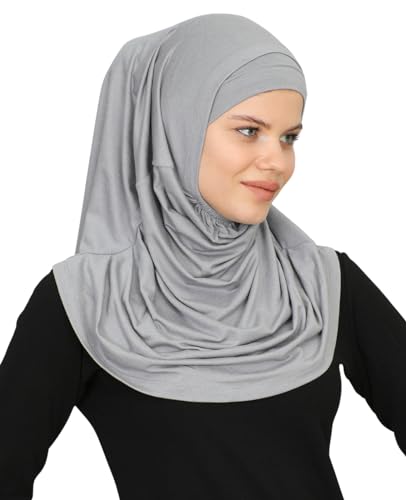 Prien Chic Ready To Wear Hijab For Women, Muslim Long Turban Undercap Set, Instant Scarf, Prayer Clothes For Girls, Abaya - color: Grey