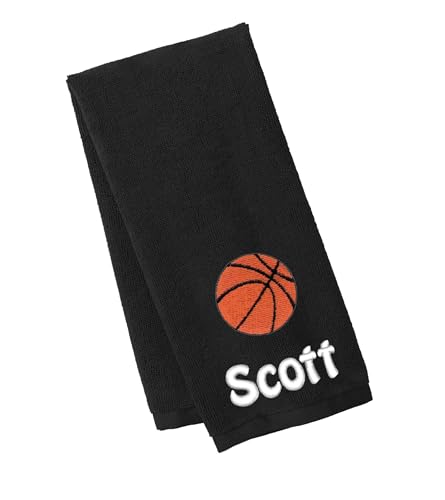 Personalized Basketball Towel, Workout, Gym, Small Lightweight Microfiber, Embroidered Name, Monogrammed Sports Gift - color: Black
