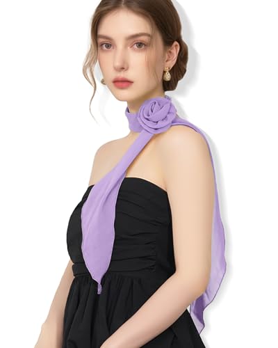Chiffon Scarf for Women, Removable Flower Neck Scarf Light Soft Fashion Rose Scarves Versatile Headband or Hair Band - color: Light Purple