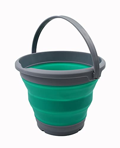 SAMMART 5.5L (1.4 Gallon) Collapsible Plastic Bucket - Foldable Round Tub - Portable Fishing Water Pail - Space Saving Outdoor Waterpot. (Dark Grey/Bluish-Green, 1) - color: Dark Grey/Bluish-green