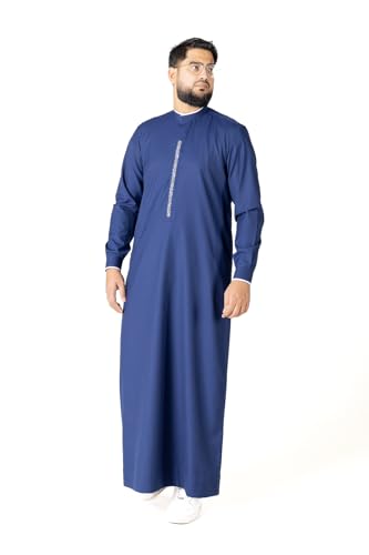 Thobe for Men - Embroidery Long Sleeves Kaftan - Mens Long Gown Thawb Jubba - color: Mission, size: 58L