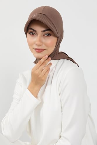 Aisha's Design Full Coverage Cotton Bonnet Hijab with Visor Modest Underscarf Bonnet - color: Chocolate