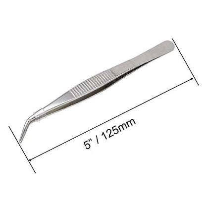5 Inch Stainless Steel Tweezers with Curved Serrated Tip Multipurpose Forceps for Craft Repairing 2 Pack - size: 5 Inch