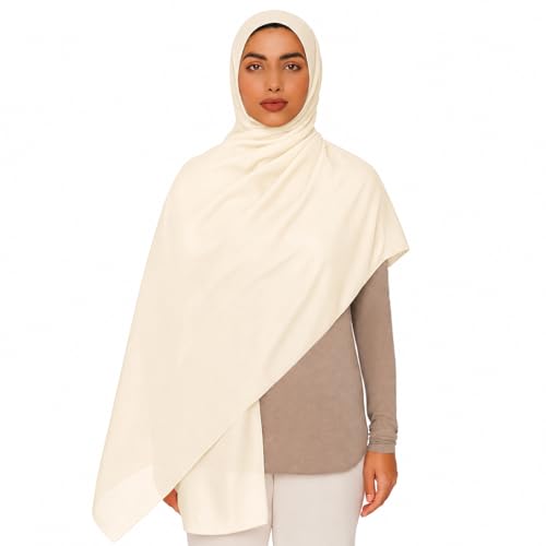 Premium Breathable Modal Cotton Hijab for Women, Lightweight, Non-Slip, Soft & Elegant Scarf for Everyday Wear - color: Vanilla Cream