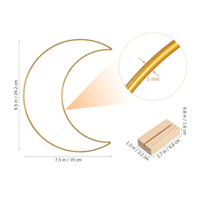 SEWACC Dining Table Decor 10 Sets Metal Floral Hoop Centerpiece Moon Shaped Metal Wreath Ring with Wood Holders for DIY Wedding Table Decor Flower Garlands