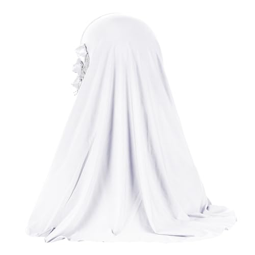 Women Soft One Piece Hijab Long Muslim Turban Islamic Full Head Scarf - color: 3 Flowers/White