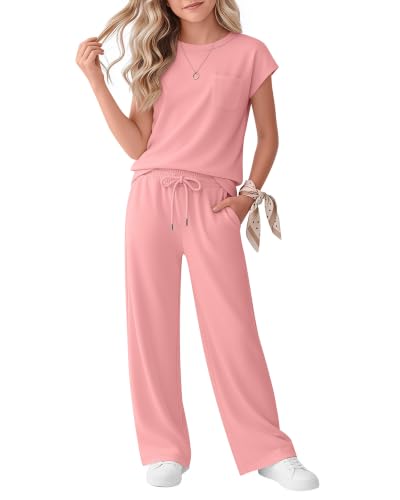 Girls 2 Piece Outfits Sets - color: Coral Pink, size: 5-6 Years