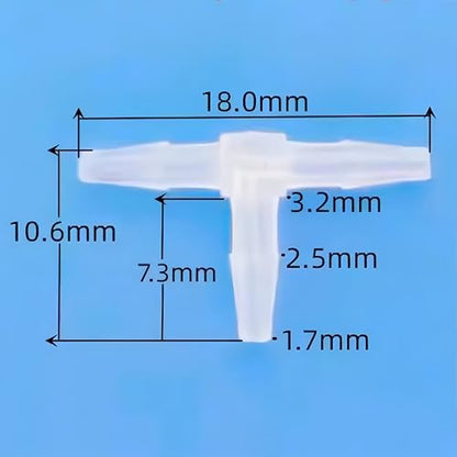 3 Way Tee Connector Equal Barbed T-Fitting 3 Way Hose Barb Adapter for Laboratory Biochemical Analytical Instruments Food Machinery Aquarium Equipment 100pc/pk (1.6mm 1/16'' Sq) - size: 1.6mm 1/16'' Sq