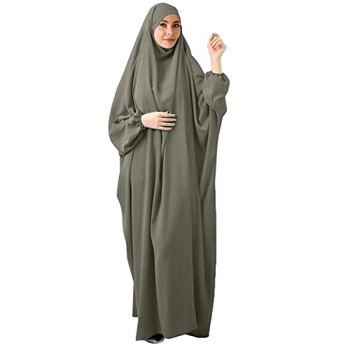 FPOVFPO Womens One-Piece Solid Abaya Muslim Prayer Dress Islamic Maxi Kaftan with Hijab Dubai Full Length Dress - color: Green