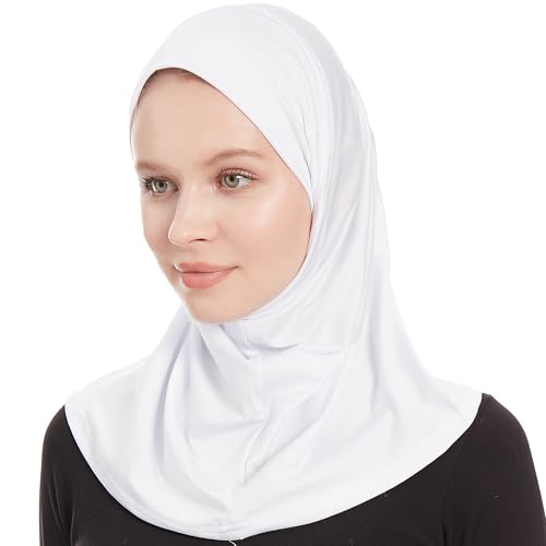Plain Ready To Wear Amira Hijab for Women - Muslim Instant Amira Jersey Scarf – Soft Muslim One Piece Instant Hijab Headscarf - color: White