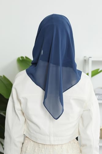 Aisha's Design Pre-tied Cotton-Chiffon Scarf for Women Practical Veil Instant Scarf Hijab Stylish Design - color: Dark Blue