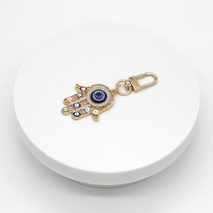 Evil Eye Keychain Hamsa Hand keychain Protection Charm for Men Women Car Key Ring Bag Purse Accessories - color: Gold Multicolor Eyes