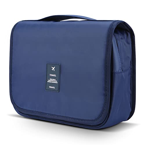 Mossio Hanging Toiletry Bag - Large Cosmetic Makeup Travel Organizer for Men & Women with Sturdy Hook - color: Dark Blue