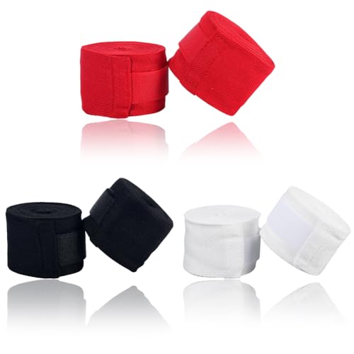 CREATCABIN 6pcs Boxing Hand Wrap Inner Glove 200In Thumb Loop Bandage Elasticated Padded Fist Under Mitt Protection Muay Thai MMA Kickboxing Martial Art Punching Training for Men Women Black Red White