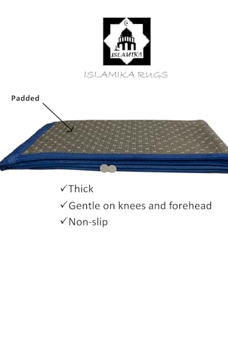 Prayer Rug Muslim Mat Islamic - Thick Prayer Rug Sajadah for Kids Men Women with Islam Prayer Beads for Eid Travel Ramadan, Soft and Luxury (Blue) - color: Blue